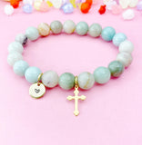 Amazonite Bracelet in Gold or Silver, Natural Amazonite Gemstone Jewelry, N6376