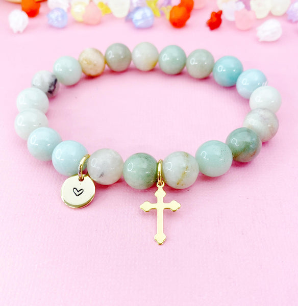 Amazonite Bracelet in Gold or Silver, Natural Amazonite Gemstone Jewelry, N6376