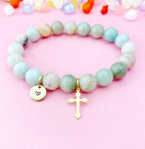 Amazonite Bracelet in Gold or Silver, Natural Amazonite Gemstone Jewelry, N6376