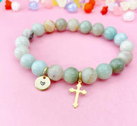 Amazonite Bracelet in Gold or Silver, Natural Amazonite Gemstone Jewelry, N6376