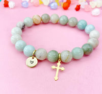 Amazonite Bracelet in Gold or Silver, Natural Amazonite Gemstone Jewelry, N6376