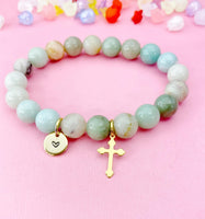 Amazonite Bracelet in Gold or Silver, Natural Amazonite Gemstone Jewelry, N6376