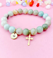 Amazonite Bracelet in Gold or Silver, Natural Amazonite Gemstone Jewelry, N6376