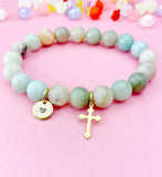 Amazonite Bracelet in Gold or Silver, Natural Amazonite Gemstone Jewelry, N6376