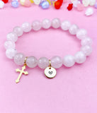 Rose Quartz Bracelet in Gold or Silver, Natural Rose Quartz Gemstone Jewelry, N6377