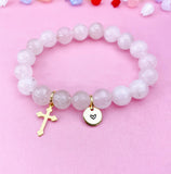 Rose Quartz Bracelet in Gold or Silver, Natural Rose Quartz Gemstone Jewelry, N6377