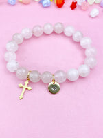 Rose Quartz Bracelet in Gold or Silver, Natural Rose Quartz Gemstone Jewelry, N6377