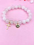 Rose Quartz Bracelet in Gold or Silver, Natural Rose Quartz Gemstone Jewelry, N6377