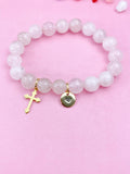 Rose Quartz Bracelet in Gold or Silver, Natural Rose Quartz Gemstone Jewelry, N6377