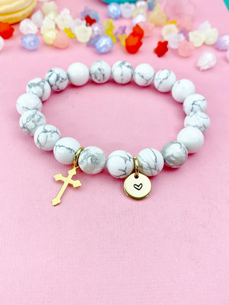 Turquoise Jasper Bracelet in Gold or Silver, Synthetic Turquoise Gemstone Jewelry, N6378