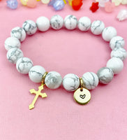 Turquoise Jasper Bracelet in Gold or Silver, Synthetic Turquoise Gemstone Jewelry, N6378