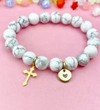 Turquoise Jasper Bracelet in Gold or Silver, Synthetic Turquoise Gemstone Jewelry, N6378