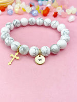 Turquoise Jasper Bracelet in Gold or Silver, Synthetic Turquoise Gemstone Jewelry, N6378