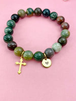 Indian Agate Bracelet in Gold or Silver, Natural Indian Agate Gemstone Jewelry, N6379