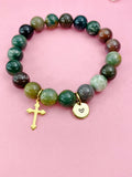 Indian Agate Bracelet in Gold or Silver, Natural Indian Agate Gemstone Jewelry, N6379