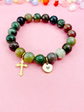 Indian Agate Bracelet in Gold or Silver, Natural Indian Agate Gemstone Jewelry, N6379