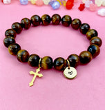Tiger Eye Bracelet in Gold or Silver, Natural Tiger Eye Gemstone Jewelry, N6380
