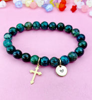 African Turquoise(Jasper) Bracelet in Gold or Silver, Natural African Turquoise(Jasper) Gemstone Jewelry, N6381