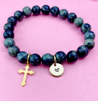 Kambaba Jasper Bracelet in Gold or Silver, Natural Kambaba Jasper Gemstone Jewelry, N6383