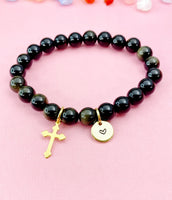 Golden Sheen Obsidian Bracelet in Gold or Silver, Natural Golden Sheen Obsidian Gemstone Jewelry, N6384