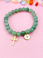 Green Aventurine Bracelet in Gold or Silver, Natural Green Aventurine Gemstone Jewelry, N6385
