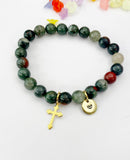 Bloodstone Bracelet in Gold or Silver, Natural African Bloodstone Gemstone Jewelry, N6386