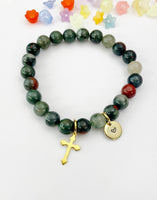 Bloodstone Bracelet in Gold or Silver, Natural African Bloodstone Gemstone Jewelry, N6386
