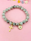 Sesame Jasper/Kiwi Jasper Bracelet in Gold or Silver, Natural Sesame Jasper/Kiwi Jasper Gemstone Jewelry, N6388
