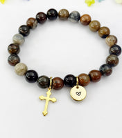 Petrified Wood Bracelet in Gold or Silver, Natural Petrified Wood Gemstone Jewelry, N6389
