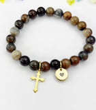 Petrified Wood Bracelet in Gold or Silver, Natural Petrified Wood Gemstone Jewelry, N6389