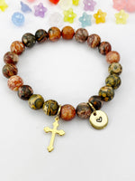 Leopard Skin Jasper Bracelet in Gold or Silver, Natural Leopard Skin Jasper Gemstone Jewelry, N6391