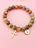 Leopard Skin Jasper Bracelet in Gold or Silver, Natural Leopard Skin Jasper Gemstone Jewelry, N6391