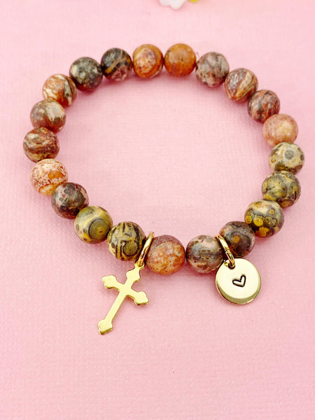 Leopard Skin Jasper Bracelet in Gold or Silver, Natural Leopard Skin Jasper Gemstone Jewelry, N6391