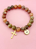 Leopard Skin Jasper Bracelet in Gold or Silver, Natural Leopard Skin Jasper Gemstone Jewelry, N6391