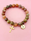 Leopard Skin Jasper Bracelet in Gold or Silver, Natural Leopard Skin Jasper Gemstone Jewelry, N6391