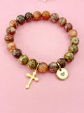 Leopard Skin Jasper Bracelet in Gold or Silver, Natural Leopard Skin Jasper Gemstone Jewelry, N6391