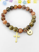 Leopard Skin Jasper Bracelet in Gold or Silver, Natural Leopard Skin Jasper Gemstone Jewelry, N6391