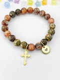 Leopard Skin Jasper Bracelet in Gold or Silver, Natural Leopard Skin Jasper Gemstone Jewelry, N6391