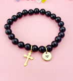 Obsidian Bracelet in Gold or Silver, Natural Obsidian Gemstone Jewelry, N6392