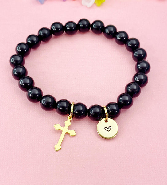 Obsidian Bracelet in Gold or Silver, Natural Obsidian Gemstone Jewelry, N6392