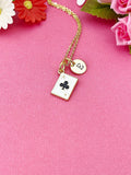 Gold Ace of Clubs Charm Necklace, Ace of Clubs Card Poker Jewelry Gifts, Card Style Option, N6393