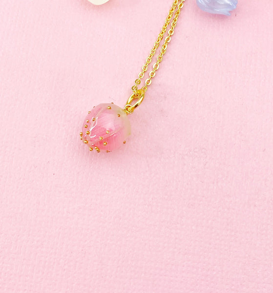 Gold Flower Necklace, Wild Flower Bud, Real Dried Flower, Flower Jewelry, N4872A