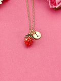 Red Strawberry Charm Necklace in Gold, Best Christmas Gifts for Girlfriends, N5778