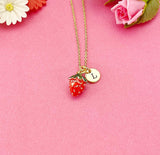 Red Strawberry Charm Necklace in Gold, Best Christmas Gifts for Girlfriends, N5778