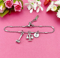 Silver Lawyer Bracelet Justice Scale Gavel Charm, Libra Charm, Lawyer Gift, Attorney Gift, Law School Graduate Graduation Gift, BN1531