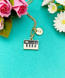 Piano Keyboard Charm Necklace in Gold , Acoustic Keyboard Stringed Percussion Instrument, N4357