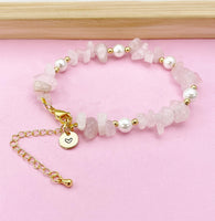 Gold Natural Rose Quartz Shell Pearl Bracelet, Natural Gemstone Jewelry, N6298