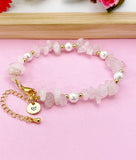 Gold Natural Rose Quartz Shell Pearl Bracelet, Natural Gemstone Jewelry, N6298