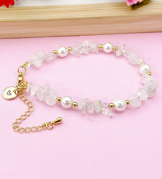Quartz Crystal Shell Pearl Bracelet, Gold Natural Gemstone Jewelry, N6300
