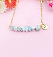 Larimar Necklace in Gold or Silver, Natural Larimar Gemstone Jewelry, Bracelet Option, N6305